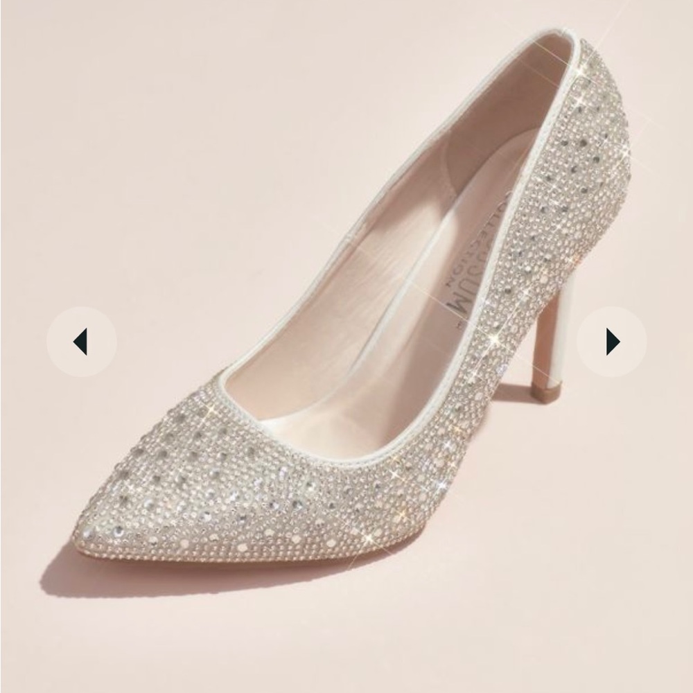 David’s Bridal crystal detailed satin pointed-toe pumps
